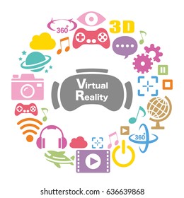 virtual reality colorful icon set, vector illustration design elements.