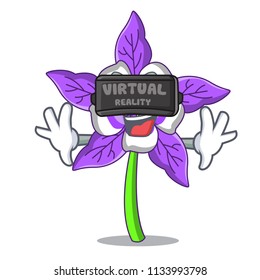 Virtual reality columbine flower mascot cartoon