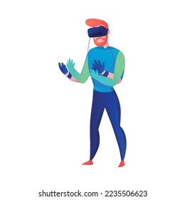 Virtual reality composition with cartoon style people using modern amusement devices isolated on blank background vector illustration