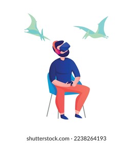 Composición de la realidad virtual con personas al estilo de las caricaturas usando dispositivos modernos de diversión aislados en ilustración vectorial de fondo en blanco