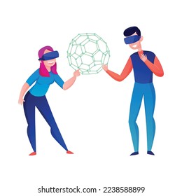Virtual reality composition with cartoon style people using modern amusement devices isolated on blank background vector illustration