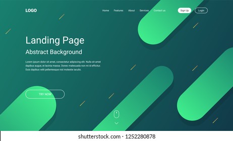 Virtual reality concept. 3d abstract bubble shapes flying above surface. Landing page template. Vector illustration. Green background.