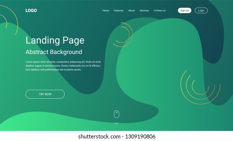 Virtual reality concept. 3d abstract bubble shapes flying above surface. Landing page template. Vector illustration. Green background.