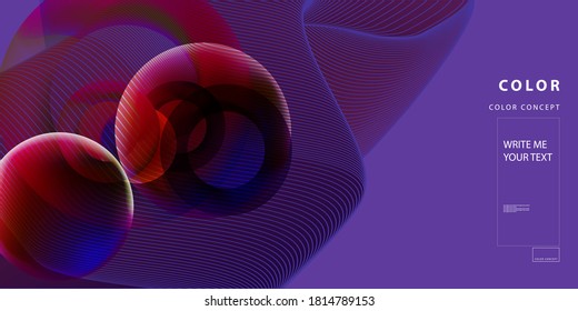 Virtual reality concept. 3d abstract bubble shapes flying above surface. Landing page template Trending color combinations 2021 2022. Vector illustration