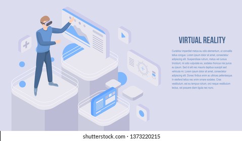 Virtual reality concept banner. Isometric illustration of virtual reality vector concept banner for web design