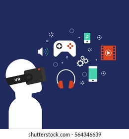 Virtual reality concept flat design, VR technology, vector illustration