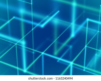 Virtual reality concept: glowing lines in cyberspace. Abstract background for information technology and data protection. Visualization of big data or social network. EPS 10 vector illustration.
