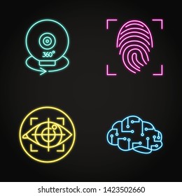 Virtual reality concept icon set in neon line style. Vector illustration.