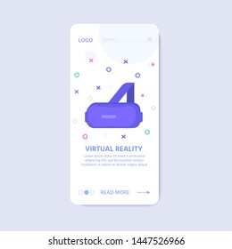 Virtual reality concept for landing page design with  goggle headset, vr interface, imaginary or virtual world. Vector VR glasses, helmet