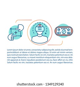Virtual reality concept linear illustration. VR possibilities. 360 degree video, gaming console, headset. VR equipment. Article, brochure, magazine page. Print design. Vector isolated outline drawing