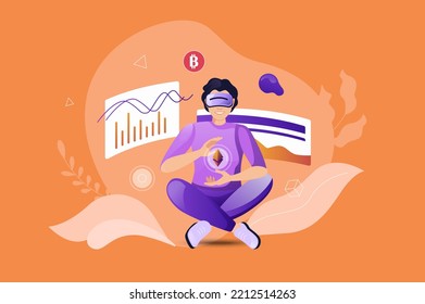 Virtual reality concept with people scene. Vector illustration.