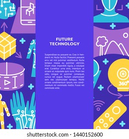 Virtual reality concept poster in flat style with place for text. Modern computer technology symbols background. Vector illustration.