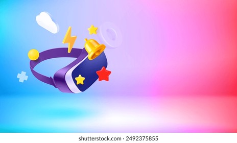 Virtual reality concept. Vector 3d banner with copy space