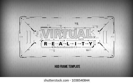 Virtual reality. Conceptual Layout for print and web. Lettering with futuristic user interface elements.