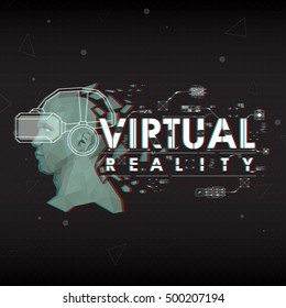 Virtual reality. Conceptual Layout for print and web. Lettering with futuristic user interface elements. Template UI for app and virtual reality.