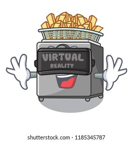 Virtual reality cooking french fries in deep fryer cartoon