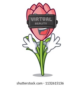 Virtual reality crocus flower mascot cartoon