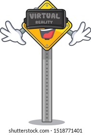 Virtual reality crossing sign at the roadside character