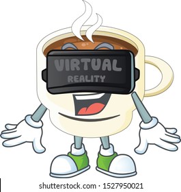 Virtual reality cup coffee the character with mascot