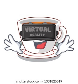 Virtual reality cup mint tea isolated with character