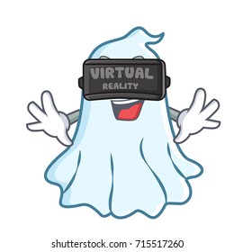 With virtual reality cute ghost character cartoon
