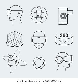 Virtual reality design icon set , VR, thin line icon, graphic, vector.