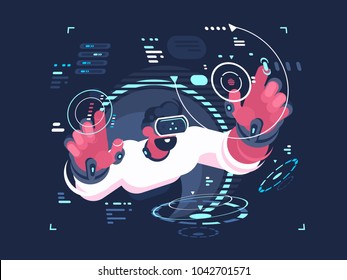 Virtual reality designer creates new digital interface. Vector flat illustration