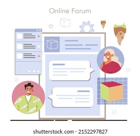 Virtual Reality Designer Online Service Or Platform. Futuristic Digital Innovation. VR Technology For Education And Game. Online Forum. Flat Vector Illustration