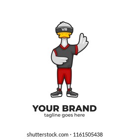 Virtual reality device duck character mascot illustration logo sticker