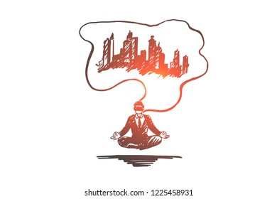 Virtual reality, device, game, glasses, entertainment concept. Hand drawn man with virtual glasses concept sketch. Isolated vector illustration.