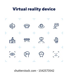 Virtual reality device line icon set. Virtual reality glasses, programming, vr game. Technology concept.Vector illustration can be used for topics like progress, technology, entertainment