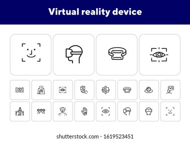 Virtual reality device line icon set. Virtual reality glasses, programming, vr game. Technology concept.Vector illustration can be used for topics like progress, technology, entertainment