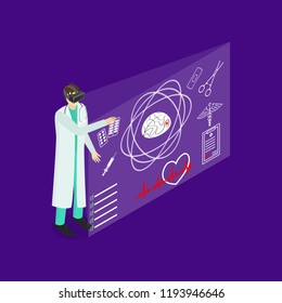 Virtual Reality Doctor Concept 3d Isometric View Online Medicine Health Care Technology. Vector illustration of Man