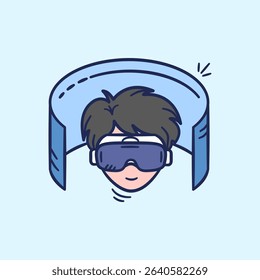 Virtual reality doodle icon. A man wearing vr glasses augmented reality hand drawn vector illustration.