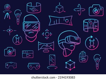 virtual reality doodle illustration banner .vr technology pattern