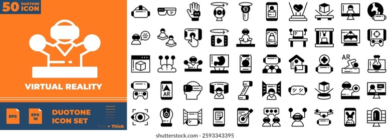 Virtual Reality Duotone  Editable Icons set. Vector illustration in modern thin duotone style of virtual reality icons: VR, augmented reality, headset,, etc
