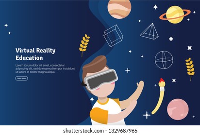 Virtual Reality Education Concept Educational and Scientific Illustration Banner, Suitable For Wallpaper, Banner, Background, Card, Book Illustration or Web Landing Page