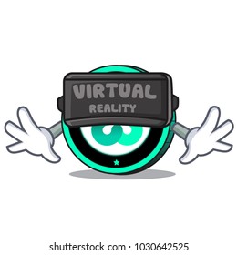 With virtual reality Ethos coin mascot cartoon