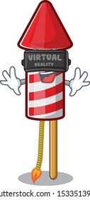 Virtual reality fireworks rocket mascot in cartoon shape