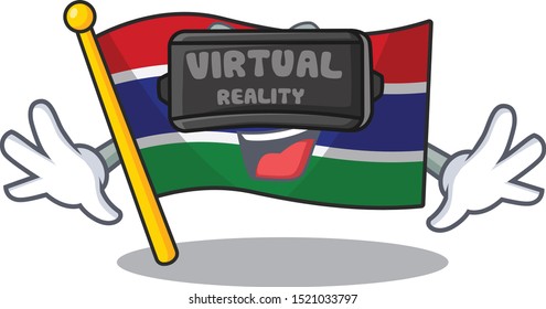 Virtual reality flag gambia fluttering on cartoon pole