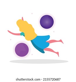 Virtual reality flat composition with human character wearing vr rig surrounded by holographic objects vector illustration