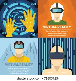 Virtual reality flat concept with people wearing optical innovative devices for real viualization and simulation vector illustration