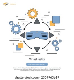 Virtual reality flat contour style vector concept illustration