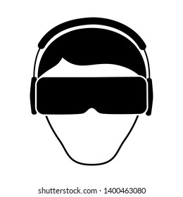 Virtual reality, flat design, black  and whtie vector illustration. isolated background