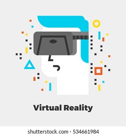 Virtual Reality Flat Icon. Material Design Illustration Concept. Modern Colorful Web Design Graphics. Premium Quality. Pixel Perfect. Bold LineColor Art. Unusual Artwork Isolated on White. 