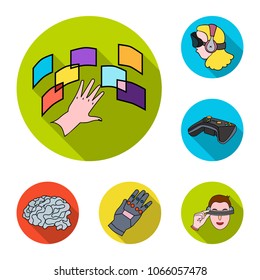 A virtual reality flat icons in set collection for design. Modern technology and equipment vector symbol stock web illustration.