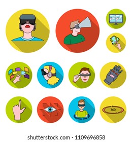 A virtual reality flat icons in set collection for design. Modern technology and equipment vector symbol stock web illustration.