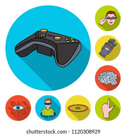 A virtual reality flat icons in set collection for design. Modern technology and equipment vector symbol stock web illustration.