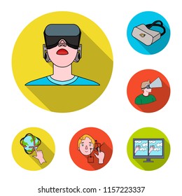 A virtual reality flat icons in set collection for design. Modern technology and equipment vector symbol stock web illustration.