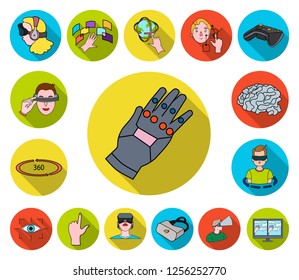 A virtual reality flat icons in set collection for design. Modern technology and equipment vector symbol stock web illustration.